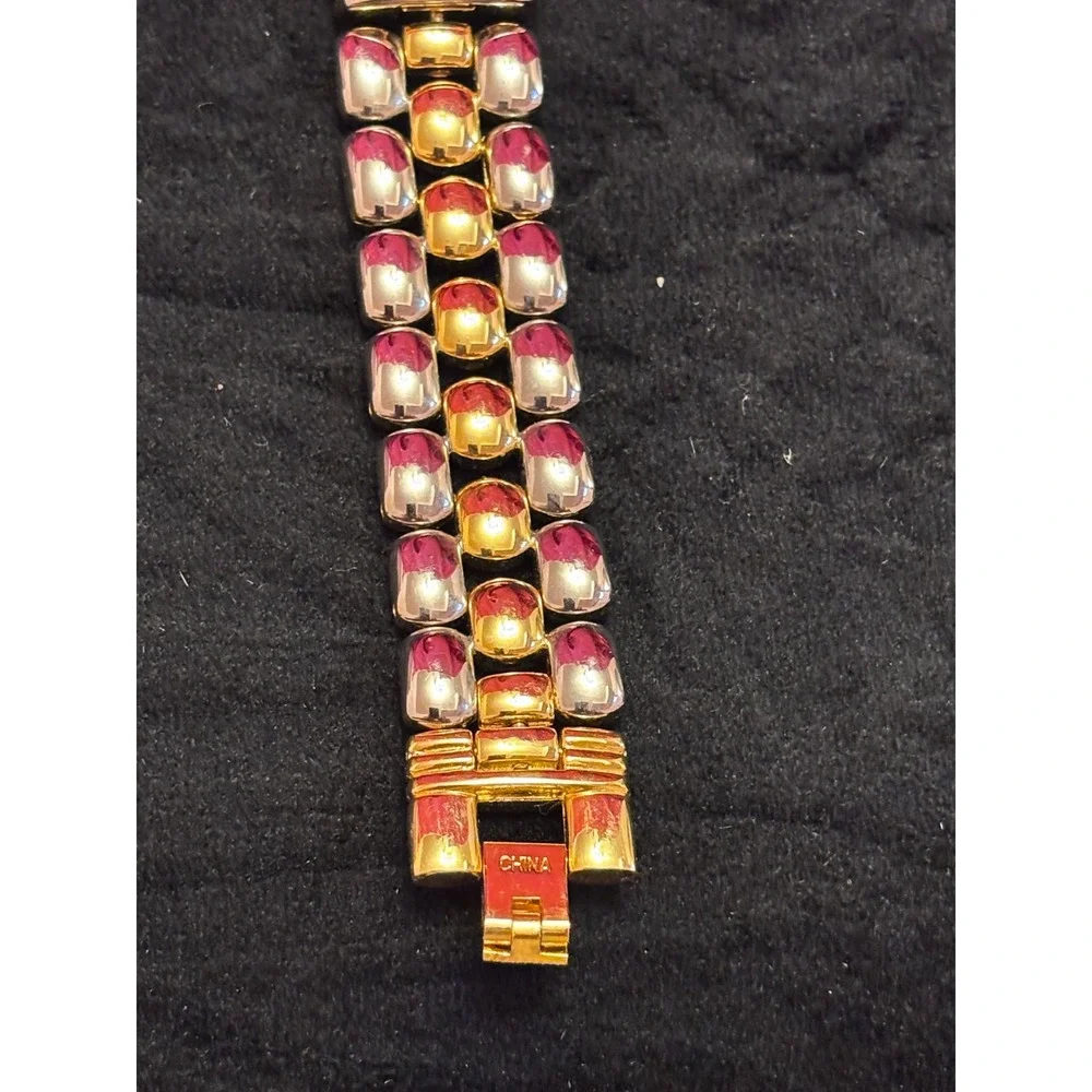 Vintage Womens Two Tone Gold Silver Link Bracelet Quartz Watch Japan Movt